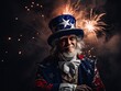 Man dressed as Uncle Sam celebrating the 4th of July in the United States. Ai Generative.