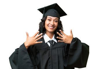 Wall Mural - Young university graduate Argentinian woman over isolated background counting ten with fingers