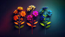Minimalist Spring Flower Decoration In Gradient Neon Colors (Generative AI)
