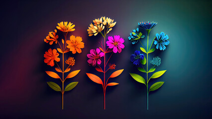 Wall Mural - Minimalist spring flower decoration in gradient neon colors (Generative AI)