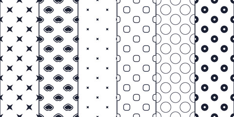 Leinwandbilder - Set of six seamless patterns. Set of rings and octagons. Vector print for surface application. Seamless repeating set of simple patterns.