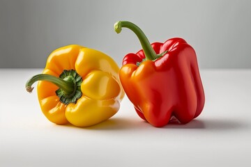 Wall Mural - Red and yellow peppers on a white background. AI