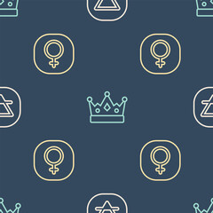 Wall Mural - Set line Earth element, Venus and King crown on seamless pattern. Vector