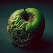 Bad rotten apple on black background