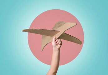 Poster - paper plane on a abstract background. Art collage.