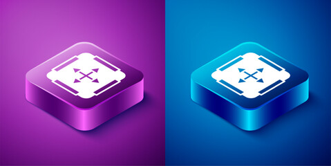 Sticker - Isometric Area measurement icon isolated on blue and purple background. Square button. Vector