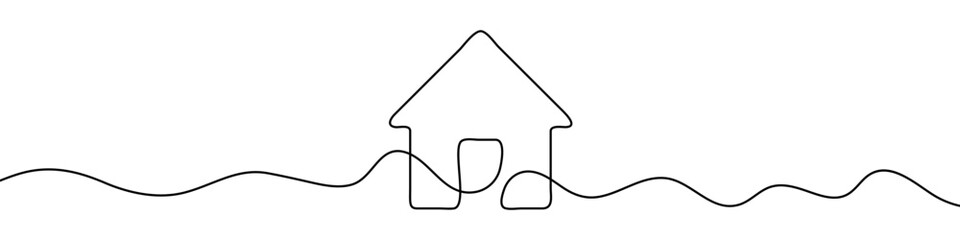 House sign in continuous line drawing style. Line art of house icon. Vector illustration. Abstract background