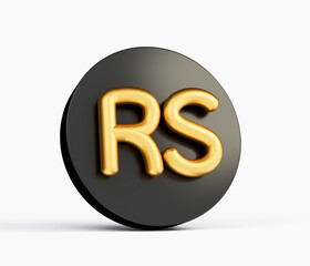 3d Golden Pakistani Rupee Symbol Rs With Rounded Black Icon On White Background, 3d illustration