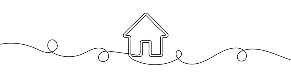 House sign in continuous line drawing style. Line art of house icon. Vector illustration. Abstract background