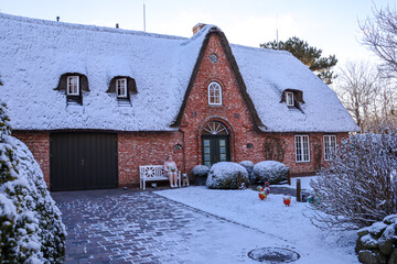 Snow Landscape on the island Sylt in Keitum, Germany