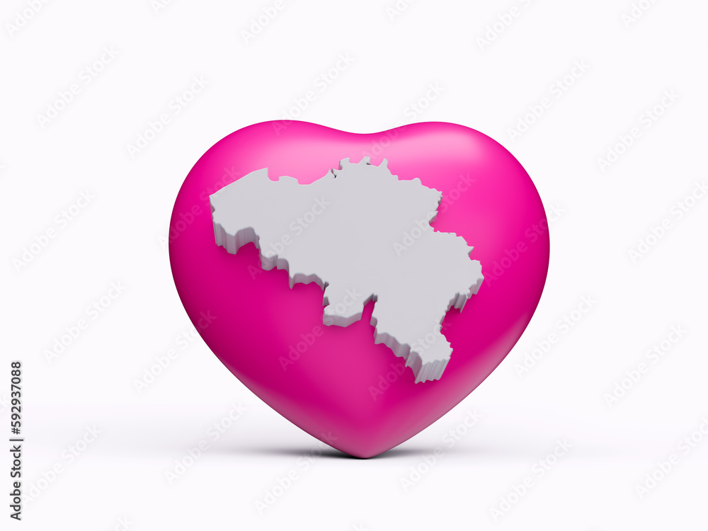 3d Pink Heart With 3d White Map Of Belgium Isolated On White Background ...