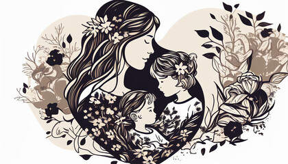 Wall Mural - a girl with her mother, mothers day background