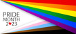 LGBT Pride Month 2023 concept on a white. Rainbow, Freedom flag and text with heart on white.	