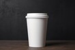 © Zann - Blank white takeaway coffee cup mockup template gray room background generative AI