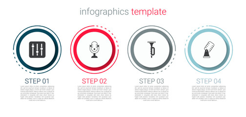 Sticker - Set Sound mixer controller, Microphone, Trumpet and . Business infographic template. Vector