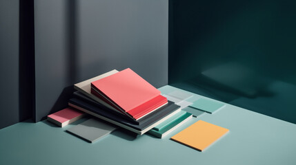 Wall Mural - Stack of colorful books on a table in a room