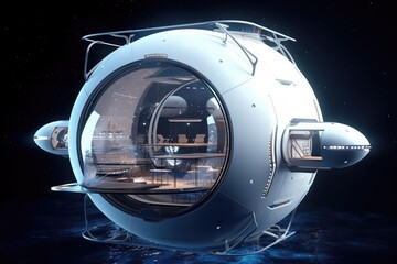 Wall Mural - a futuristic space habitat, with sleek and minimalist design, floating among the stars, created with generative ai