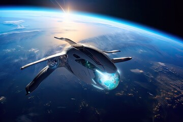 Wall Mural - space tourism adventure, with view of planet below and stars above, created with generative ai