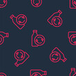 © Iryna - Red line Recycling plastic bottle icon isolated seamless pattern on black background. Vector