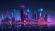 © ImageMaster - An image of a futuristic city skyline at night, with neon lights and glowing buildings - Generative AI