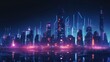 © ImageMaster - An image of a futuristic city skyline at night, with neon lights and glowing buildings - Generative AI