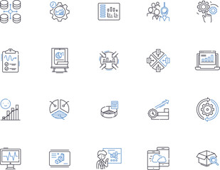 Data outline icons collection. Data, Digital, Analytics, Intelligence, Records, Information, Knowledge vector and illustration concept set. Storage, Tabular, Structured linear signs