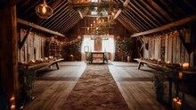 Cozy Bohemian And Vintage Wedding Decoration In A Barn, With Dried Flowers, AI Generated