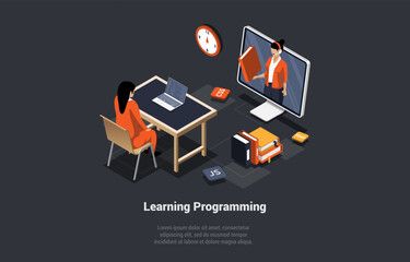 Wall Mural - programming and coding learning. innovative big data solutions, tools and programming and informatio