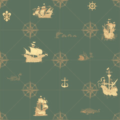 Wall Mural - ancient nautical chart of sea routes