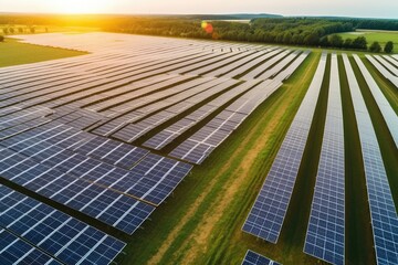 Aerial view of German countryside with solar farm. Photo generative AI