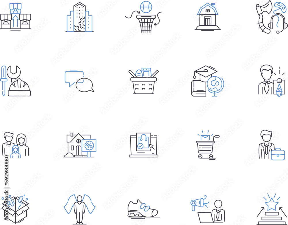 City life outline icons collection. Urban, Metropolis, Bustling, Cosmopolitan, Commuting, Vibrant, Multicultural vector and illustration concept set. Dynamic, Exciting, Thrilling linear signs
