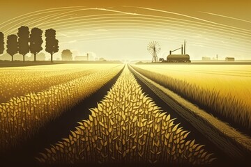 Canvas Print - Agricultural landscape with grain field