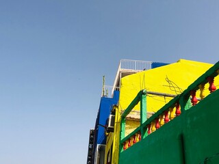 yellow and blue colourful house in morocco