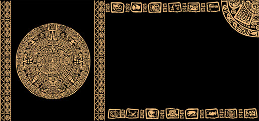 Sticker - Mayan solar calendar, signs and symbols of the peoples of ancient Latin America.