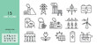 © YEVHENIIA - Power plant line icons set.  Electrical wires, electric pole, coal, geothermal, solar, wind, nuclear, hydro, biomass, wave, tidal power plants. Electrolysis. Vector illustration.