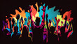 Leinwandbild Motiv Group of people raising their hands in the air. Colorful Illustration. Human rights. Ai generated image