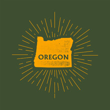Vintage Oregon, USA Map With Grunge Texture And Emblem. Oregon Vintage Print For T-shirt. Trendy Hipster Design. Vector Illustration