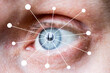 Eye monitoring eye scan . Biometric iris scan of male eye close up.