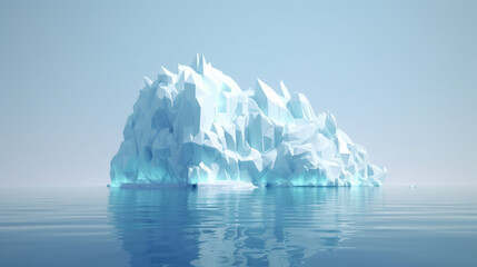 Wall Mural - An abstract iceberg floating on a calm sea, most partly undersea, Front view with a cloudless sky in the background.