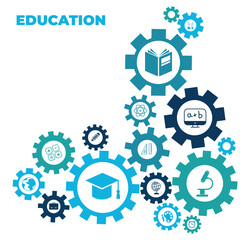 Wall Mural - education icon concept: school, college, studying interconnected symbols - vector illustration