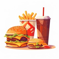 Wall Mural - Hamburger, potato fries, and cola. Food delivered to your door. Quick food. generative ai