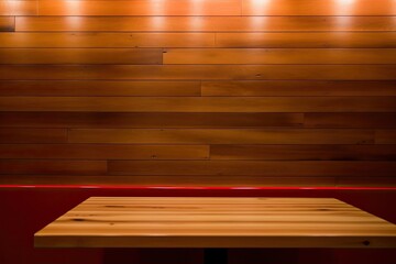 Canvas Print - A wooden table is in the foreground against a background of hazy restaurant lights. Generative AI