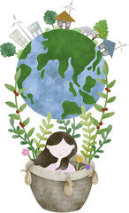 Wall Mural - Earth day save nature with watercolor illustration.