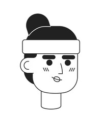 Canvas Print - Smiling woman with athletic headband monochromatic flat vector character head. Editable black white cartoon face emotion. Hand drawn lineart ink spot illustration for web graphic design, animation