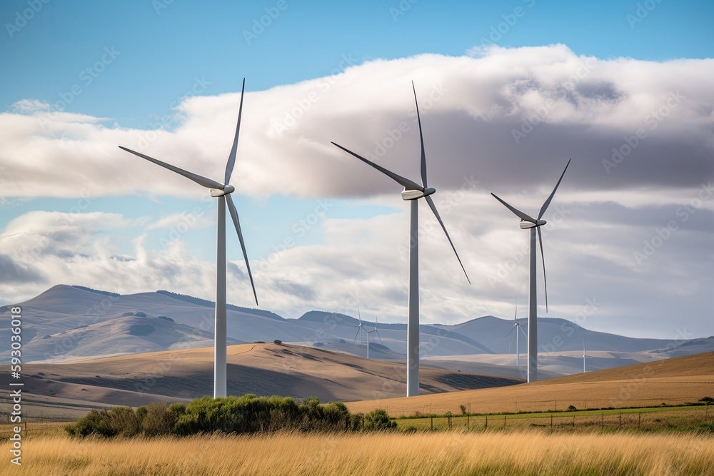showcasing a renewable energy source, such as a wind farm or solar ...