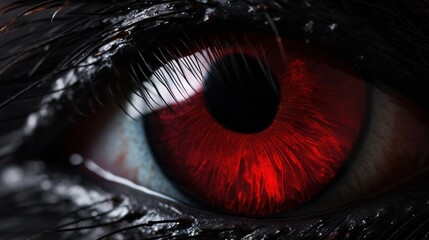  a close up of a red eye with a black background.  generative ai