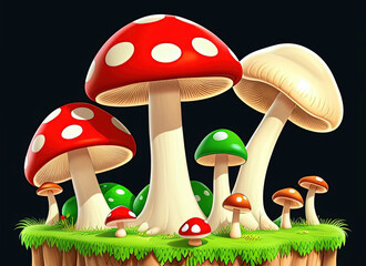 Wall Mural - Cartoon mushrooms. Created by a stable diffusion neural network.