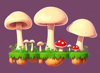 Wall Mural - Cartoon mushrooms. Created by a stable diffusion neural network.