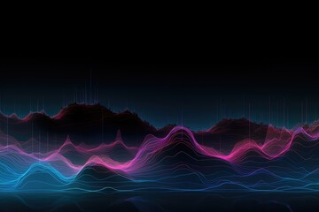 Wall Mural - Using a dynamic wave of blue and pink lines on a blue background, future particle wave science and technology depicts vast amounts of data. Generative AI