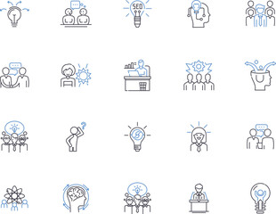 Thinking people outline icons collection. Thinking, People, Intellectuals, Brainy, Analytical, Logical, Inquisitive vector and illustration concept set. Mindful, Discursive, Perceptive linear signs